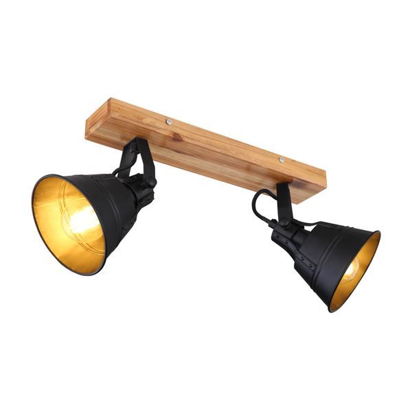 GLOBO 15466S-2 GÜNTHER АПЛИК, WOOD BROWN GOLD PATINATED, METAL BLACK MATT, WOOD IN OAK LOOK, WXH: 380X240, OH: 140, EXCLUDE 2XE27 60W 230V