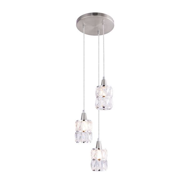 GLOBO 15760-3 WOLLI ПЕНДЕЛ, NICKEL MATT, GLASS CRYSTALS CLEAR, CHROME, A: 250, H: 1200, EXCL. 3XE14 40W 230V