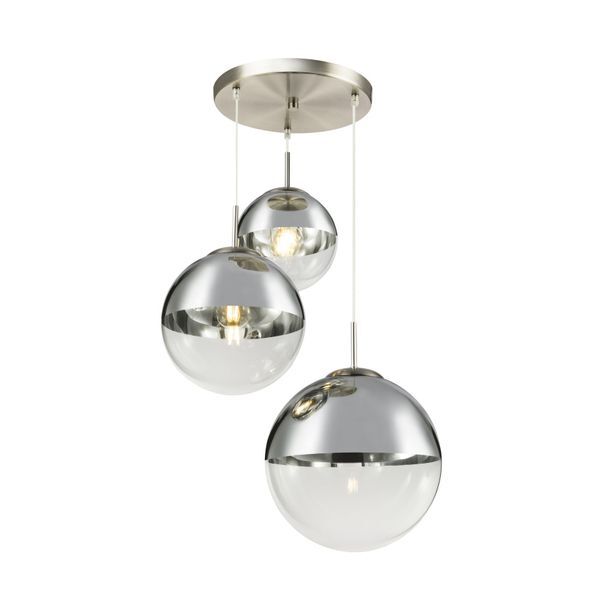 GLOBO 15851-3 VARUS ПЕНДЕЛ NICKEL MATT, GLASS TRANSPARENT CHROME, A:510, H:1200, EXCL. 3XE27 40W 230V
