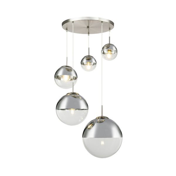 GLOBO 15851-5 VARUS ПЕНДЕЛ NICKEL MATT, GLASS TRANSPARENT CHROME, A:650, H:1500, EXCL. 3XE27 40W 230V, 2XE27 ILLU 25W 230V