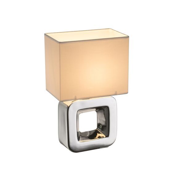 GLOBO 21602 KILAUEA НАСТОЛНА ЛАМПА CERAMICS CHROME, TEXTILE WHITE, SWITCH, LXWXH:200X120X320, EXCL. 1XE14 40W 230V