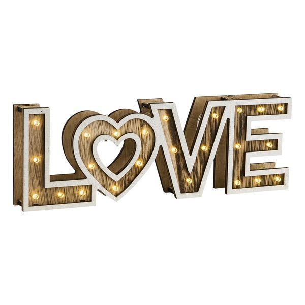 GLOBO 29976 LOVE НАСТОЛНА ЛАМПА PLASTIC, WOOD, SWITCH, EXKL. 3XAA 1,5V BATTERIEN, LXWXH:300X32X100, INCL. 24XLED 0,06W 3V