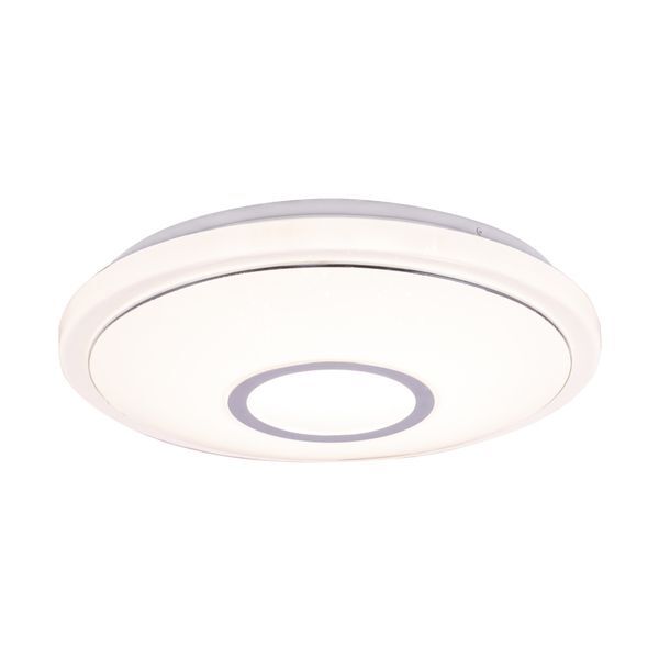 GLOBO 41386-16SH CONNOR ПЛАФОН, METAL WHITE, ACRYLIC OPAL, CHROME RING, SPARKLE DECOR, WITH TUYA SYSTEM, MOBILE APP., DIMMABLE, REMOTE CONTROL, COLOR CHANGER, COLORS FIXABLE, Ø400, H:65, 1XLED 16W 230V, 1040LM OUTPUT, 1XRGB LED 3W 230V, COLORFUL, CCT 3000-6000
