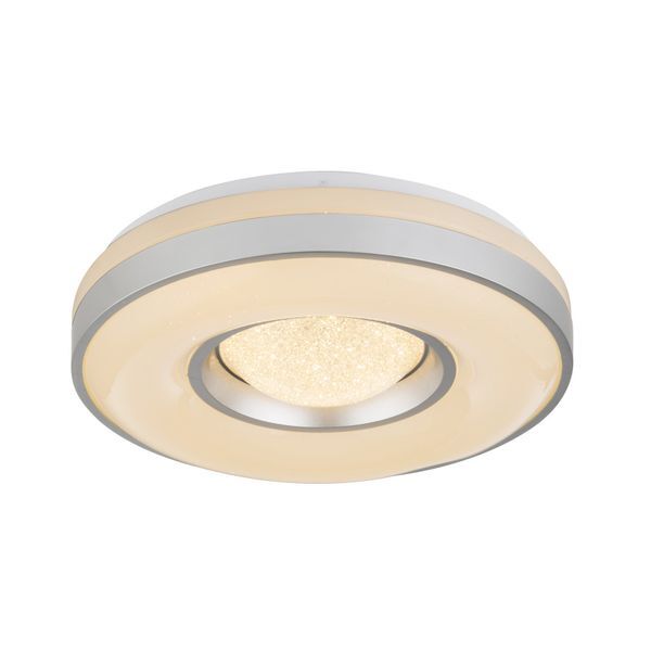 GLOBO 41741-24 COLLA ПЛАФОН METAL WHITE, ACRYLIC OPAL SILVER METALLIC, A:410, H:100, INCL. 1XLED 24W 230V, 1900LM SOURCE, 1000LM OUTPUT, 3000K