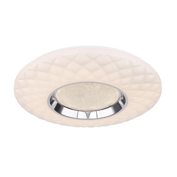 GLOBO 48006FSH-30 MAGNIFIQUE ПЛАФОН, METAL WHITE, CHROME, ACRYLIC OPAL, GLASS CRYSTAL CLEAR, SPARKLE DECOR, WITH VOICE CONTROL, MOBILE APP., DIMMABLE, REMOTE CONTROL, COLORS FIXABLE, Ø 490, H: 68, INCL. 1XLED 30W 230V, 3300LM SOURCE, 2200LM OUTPUT, CCT 3000 -6500