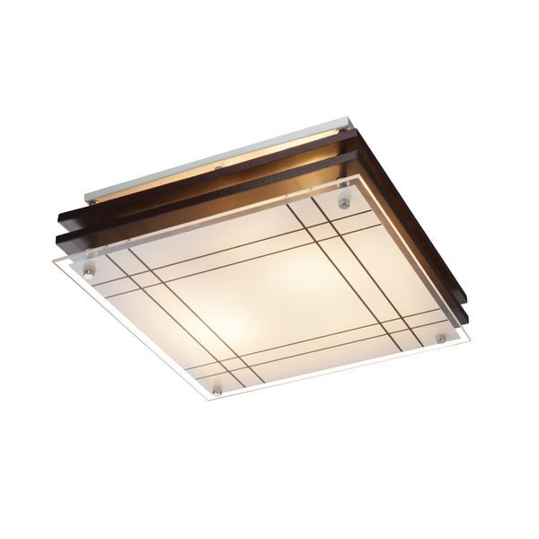 GLOBO 48089-2 KADAVU ПЛАФОН WOOD DARK BROWN, CHROME, GLASS SATINIZED, LXWXH:310X310X80, EXCL. 2XE27 60W 230V