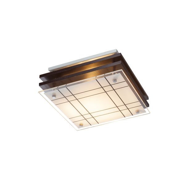 GLOBO 48089 KADAVU ПЛАФОН WOOD DARK BROWN, CHROME, GLASS SATINIZED, LXWXH:235X235X80, EXCL. 1XE27 60W 230V