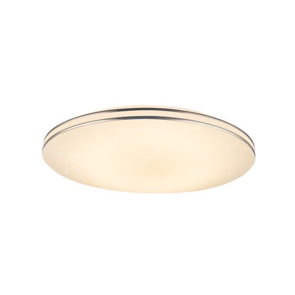 GLOBO 48388-24 PIERRE ПЛАФОН METAL WHITE, PLASTIC OPAL, CHROME RING, A:370, H:80, INCL. 1XLED 24W 230V, 2400LM SOURCE, 1800LM OUTPUT, 3000K