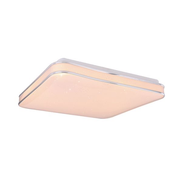 GLOBO 48406-24 LASSY ПЛАФОН, METAL WHITE, ACRYLIC OPAL, CHROME RING, SPARKLE DECOR, LXWXH: 335X335X73, INCL. 1XLED 24W 230V, 2400LM SOURCE, 1800LM OUTPUT, 3000K