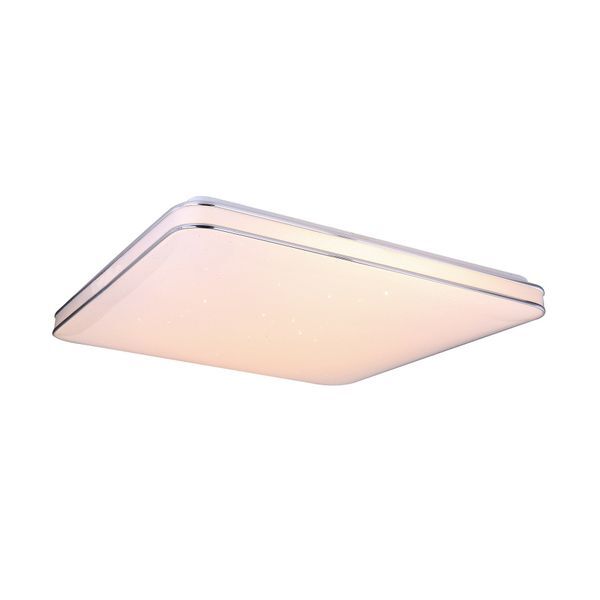 GLOBO 48406-48 LASSY ПЛАФОН, METAL WHITE, ACRYLIC OPAL, CHROME RING, SPARKLE DECOR, NIGHT LIGHT, DIMMABLE, REMOTE CONTROL, COLORS FIXABLE, INCL.2XAAA, LXWXH: 500X500X80, LED 48W 230V, 4400LM SOURCE, 3200LM OUTPUT, CCT 3000-6400