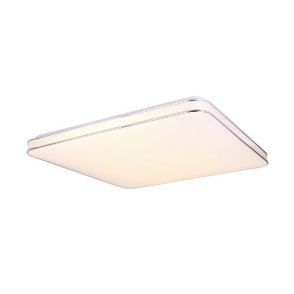 GLOBO 48406-48SH LASSY ПЛАФОН, METAL WHITE, ACRYLIC OPAL, CHROME RING, SPARKLE DECOR, NIGHT LIGHT, MOBILE APP. AND VOICE CONTROL, DIMMABLE, REMOTE CONTROL, COLORS FIXABLE, LXWXH: 500X500X80, INCL. 1XLED 48W 230V, 4400LM SOURCE, 3200LM OUTPUT, CCT 3000-6400