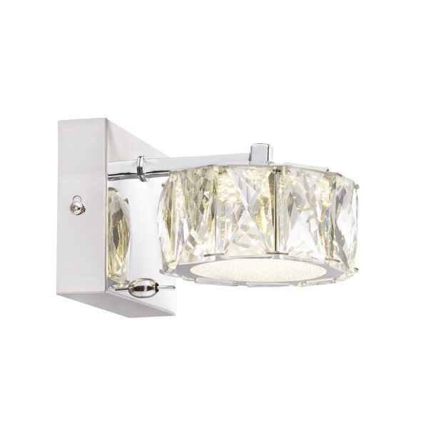 GLOBO 49350-1W AMUR АПЛИК CHROME, K5 CRYSTALS TRANSLUCENT, ACRYLIC SATINIZED, WXH:120X100, OH:170, INCL. 1XLED 8W 230V, 800LM SOURCE, 680LM OUTPUT, 4000K