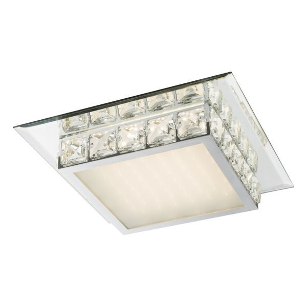 GLOBO 49355-18 MARGO ПЛАФОН CHROME, GLASS OPAL, K5 CRYSTALS TRANSLUCENT, MIRROR EDGE, WITH STAR EFFECT, LXWXH:340X340X75, INCL. 1XLED 18W 230V, 1800LM SOURCE, 1250LM OUTPUT, 4000K