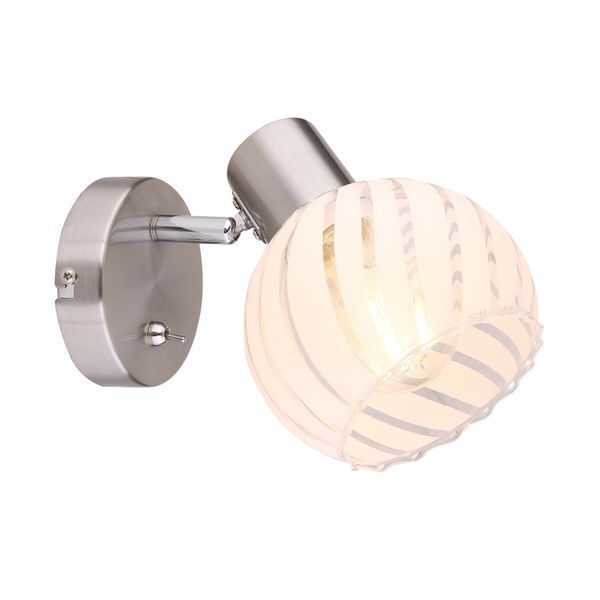 GLOBO 54025-1 WILLY АПЛИК, NICKEL MATT, GLASS CLEAR WHITE, SWITCH, WXH: 130X150, OH: 156, EXCLUDE1XE27 40W 230V