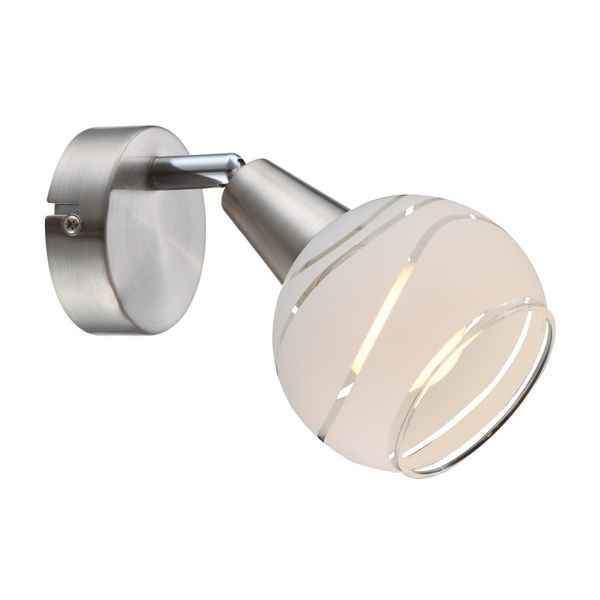 GLOBO 54341-1 ELLIOTT СПОТLIGHT NICKEL MATT, GLASS SATINIZED TRANSLUCENT, WXH:100X150, OH:186, INCL. 1XE14 LED 5W 230V, 400LM SOURCE, 320LM OUTPUT, 3000K