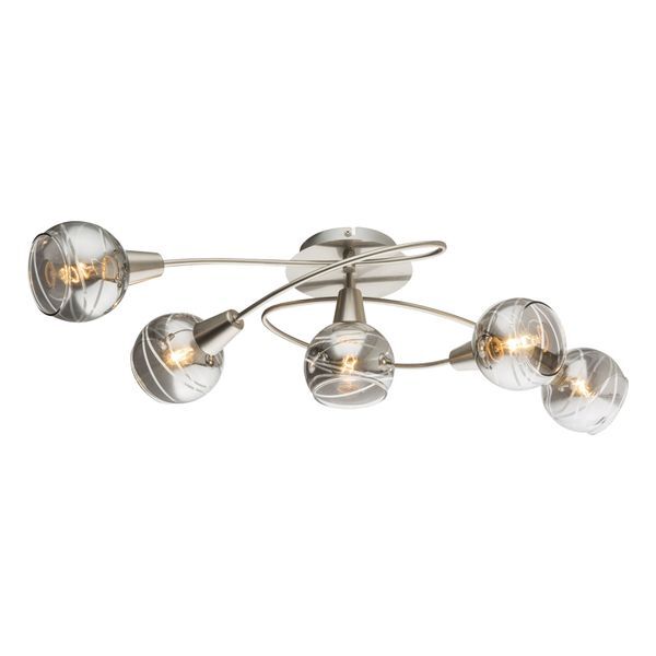 GLOBO 54348-5 ROMAN ПЛАФОН NICKEL MATT, GLASS SMOKY TRANSLUCENT, LXWXH:625X370X210, INCL. 5XE14 LED 4W 230V, 400LM SOURCE, 200LM OUTPUT, 3000K