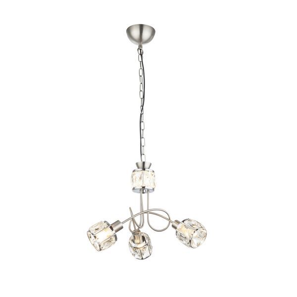 GLOBO 54356-3H KRIS ПЕНДЕЛ NICKEL MATT, CHROME, GLASS CRYSTALS TRANSLUCENT, A:380, H:1300, EXCL. 3XE14 40W 230V, 1XLED 5W 230V, 367LM SOURCE, 305LM OUTPUT, 3000K