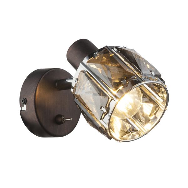 GLOBO 54357-1 INDIANA СПОТLIGHT BRONZE, CHROME, GLASS CRYSTALS SMOKY, SWITCH, WXH:92X125, OH:160, EXCL. 1XE14 40W 230V
