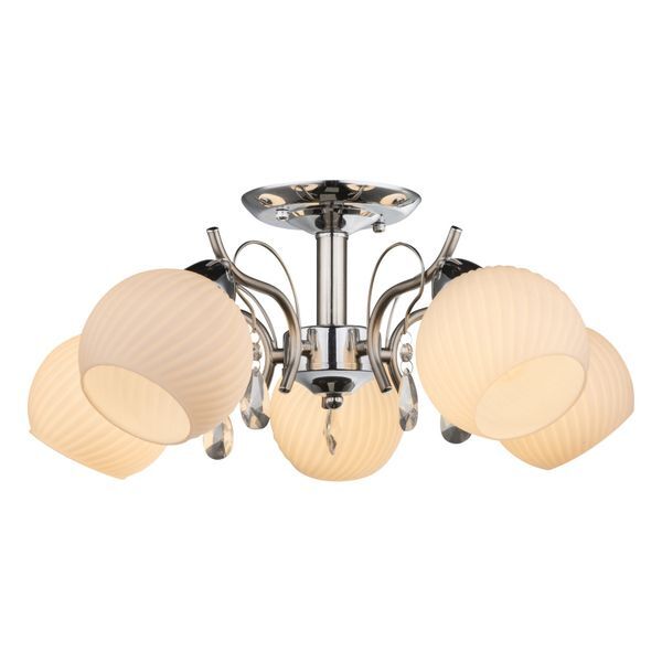 GLOBO 54711-5 PERDITA ПЛАФОН CHROME NICKEL MATT, GLASS OPAL, K5 CRYSTALS TRANSLUCENT, A:530, H:240, EXCL. 5XE14 60W 230V