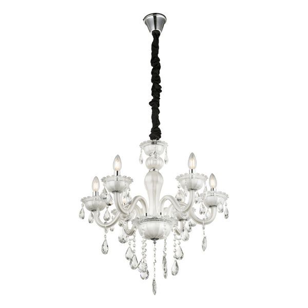 GLOBO 64118-6 TEEJAY CHANDELIER WHITE, GLASS, K5 CRYSTALS TRANSLUCENT, A:610, H:1500, EXCL. 6XE14 40W 230V