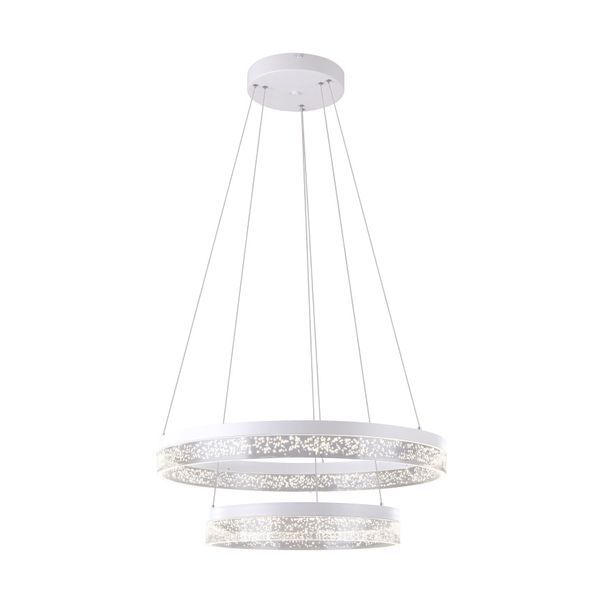 GLOBO 68225-60 SMITTY ПЕНДЕЛ, METAL WHITE, ACRYLIC WITH AIR BUBBLES, 1 RING DM 40 CM, 1 RING DM 60 CM, ADJUSTABLE, A: 600, H: 1200, INCL. 1XLED 60W 230V, 6000LM SOURCE, 4100LM OUTPUT, 4000K