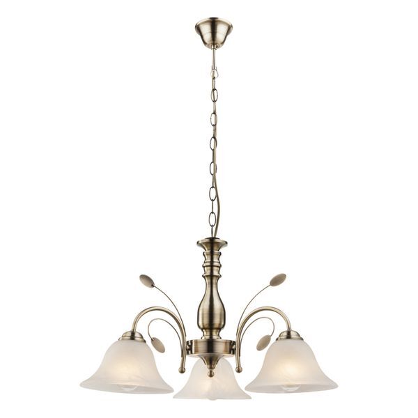 GLOBO 69007-3H POSADAS CHANDELIER ANTIQUE BRASS, GLASS ALABASTER OPTICS WHITE, A:570, H:1000, EXCL. 3XE27 60W 230V