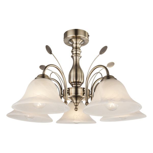 GLOBO 69007-5 POSADAS ПЛАФОН ANTIQUE BRASS, GLASS ALABASTER OPTICS WHITE, A:600, H:365, EXCL. 5XE27 60W 230V