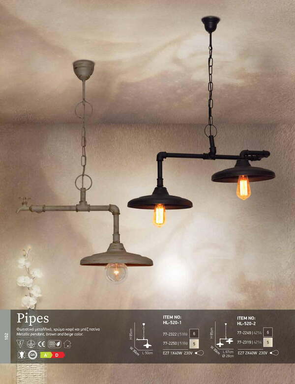 ПЕНДЕЛ HOME LIGHTING HL-520-2 PIPES BEIGE ПЕНДЕЛ 2 X E27