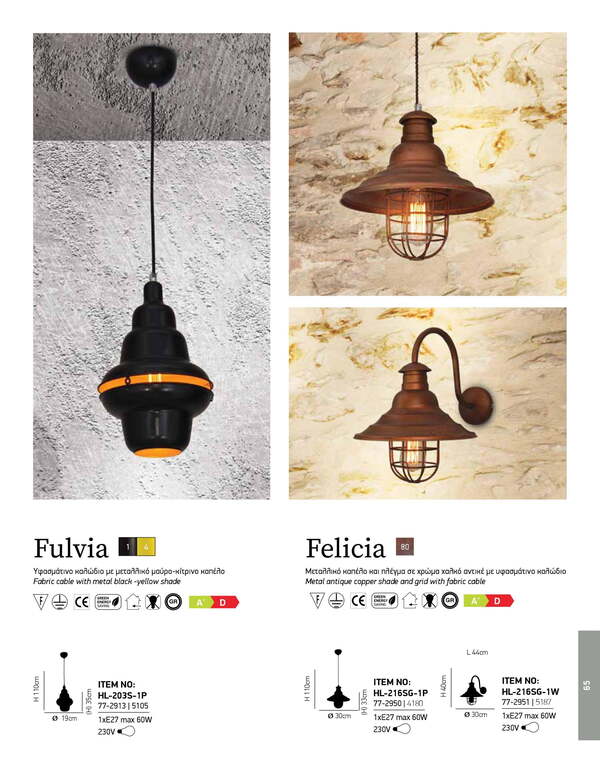 СТЕННА ЛАМПА HOME LIGHTING HL-216SG-1W FELICIA COPPER АПЛИК