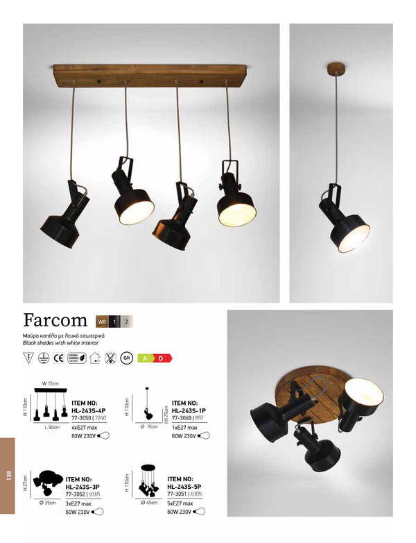 ЛАМПА HOME LIGHTING HL-243S-3P FARCOM BLACK CEILING