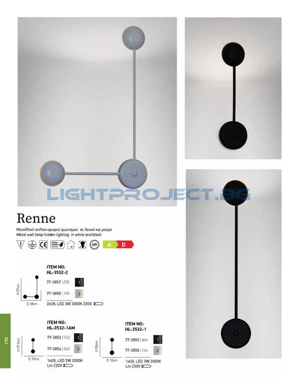 СТЕННА ЛАМПА HOME LIGHTING HL-3532-1 RENNE BLACK АПЛИК
