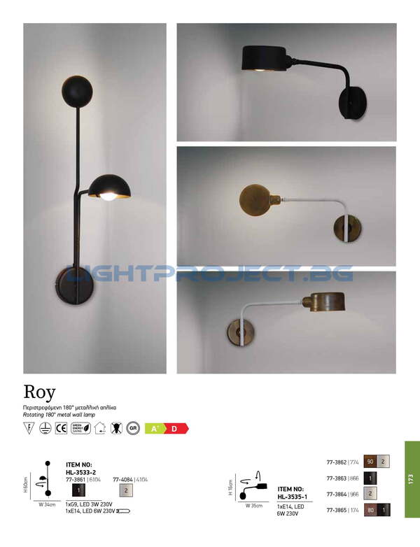СТЕННА ЛАМПА HOME LIGHTING HL-3535-1 ROY OLD BRONZE & WHITE АПЛИК