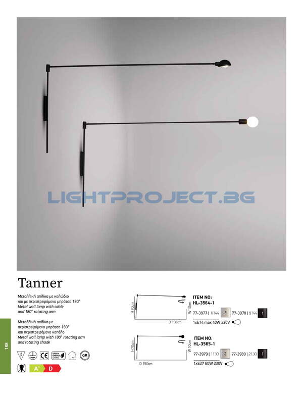 СТЕННА ЛАМПА HOME LIGHTING HL-3564-1 TANNER WHITE АПЛИК