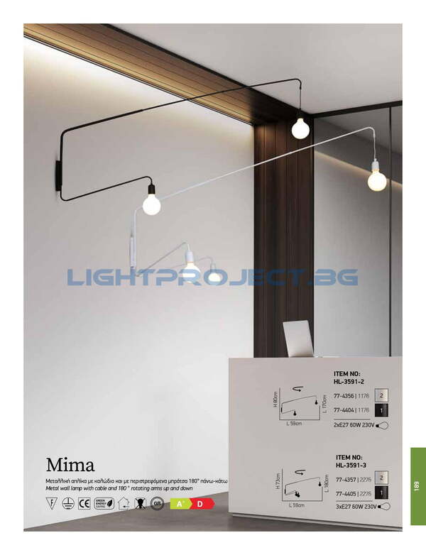 СТЕННА ЛАМПА HOME LIGHTING HL-3591-2 MIMA WHITE АПЛИК