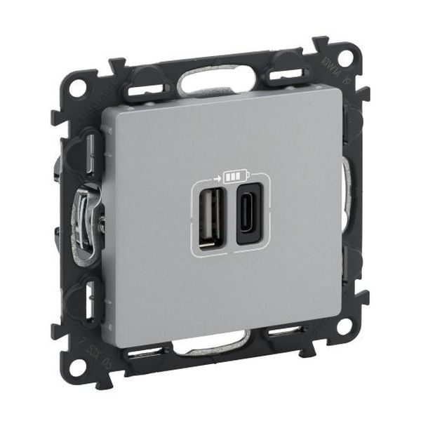 LEGRAND - РОЗЕТКА 2ХUSB A+C 5V 3A 15W ЗА ЗАРЕЖДАНЕ VALENA LIFE АЛУМИНИЙ 753306