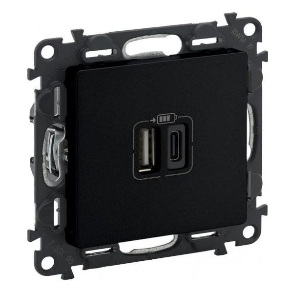LEGRAND - РОЗЕТКА 2ХUSB ЗА ЗАРЕЖДАНЕ ТИП A+C 5V 3A 15W ЦВЯТ ЧЕРЕН VALENA LIFE 756306