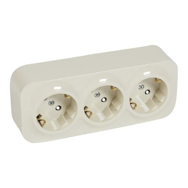 LEGRAND - 782448 ТРОЕН КОНТАКТ ШУКО 16А ДЕТ. ЗАЩИТА ОТКРИТ МОНТАЖ IP21 КРЕМ