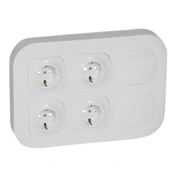 LEGRAND - 782497 КОНЗОЛА ЗА ОМ 6 ГНЕЗДА ОБОРУДВАНА С 4 КОНТАКТА ШУКО И ДВЕ ГЛУХИ КАПАЧЕТА IP21 FORIX БЯЛ