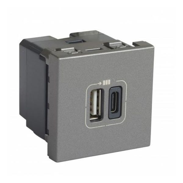 LEGRAND - USB РОЗЕТКА 2ХUSB ТИП A+C 5V 15W 2 МОДУЛА MOSAIC АЛУМИНИЙ 79392