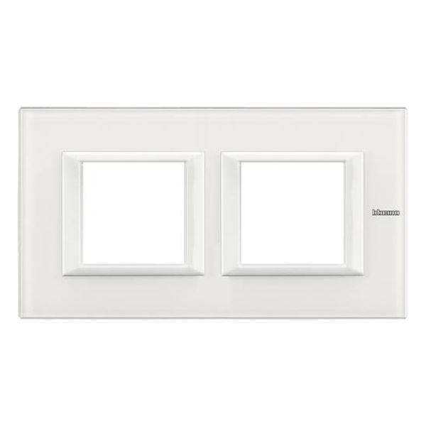 BTICINO - HA4802M2HVBB ДВОЙНА РАМКА 2Х2М WHITE GLASS СТЪКЛО ПРАВОЪГЪЛНА AXOLUTE