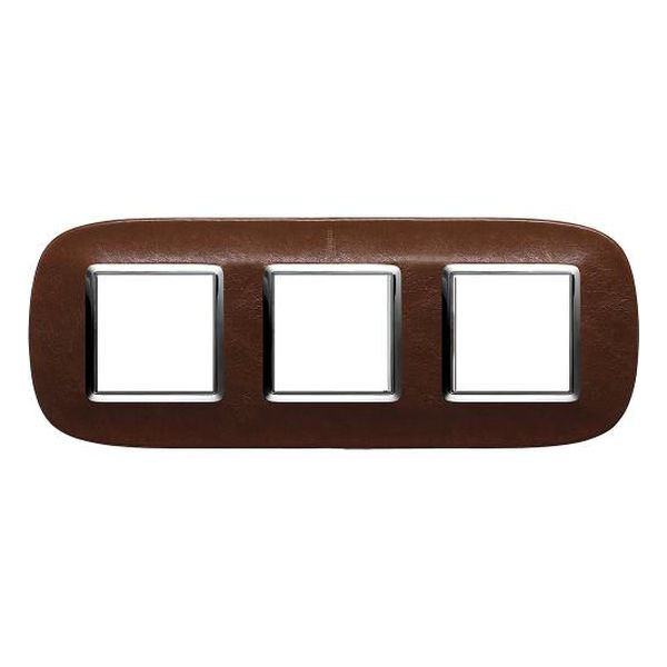 BTICINO - HB4802/3SLS ТРОЙНА РАМКА 3Х2М КОЖА КАФЕ ЕЛИПСОВИДНА AXOLUTE