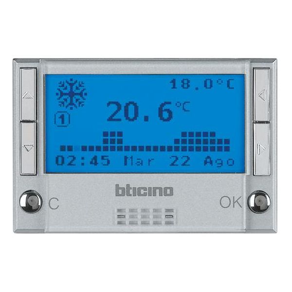 BTICINO - HC4451 ТЕРМОСТАТ С LCD ДИСПЛЕЙ 3 МОД. С ТАЙМЕР ЗА ОТОПЛЕНИЕ И ОХЛАЖДАНЕ AXOLUTE АЛУМИНИЙ