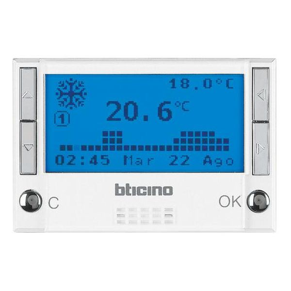 BTICINO - HD4451 ТЕРМОСТАТ С LCD ДИСПЛЕЙ 3 МОД. С ТАЙМЕР ЗА ОТОПЛЕНИЕ И ОХЛАЖДАНЕ AXOLUTE БЯЛО