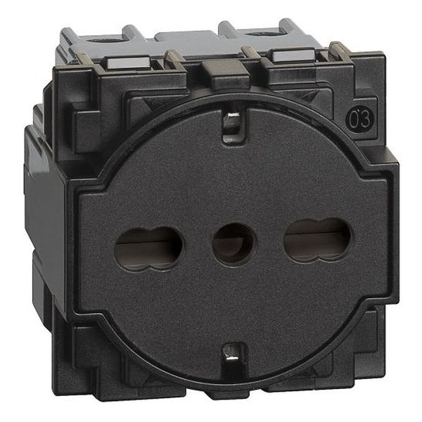 BTICINO - ПЛОСЪК КОНТАКТ ШУКО/ИТАЛИАНСКИ СТАНДАРТ 2Р+Е 16А ДЕТСКА ЗАЩИТА 2 МОД. ЦВЯТ ЧЕРЕН LIVING NOW BTICINO KG4140A16F