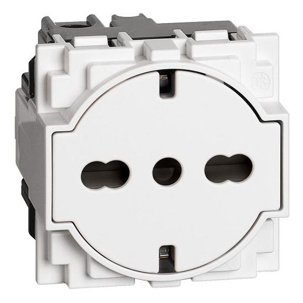 BTICINO - ПЛОСЪК КОНТАКТ ШУКО/ИТАЛИАНСКИ СТАНДАРТ 2Р+Е 16А ДЕТСКА ЗАЩИТА 2 МОД. ЦВЯТ БЯЛ LIVING NOW BTICINO KW4140A16F