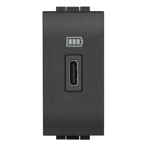 BTICINO - РОЗЕТКА USB ЗА ЗАРЕЖДАНЕ ТИП C 1.5A 7.5W 1 МОД. LIVING LIGHT АНТРАЦИТ L4286C1