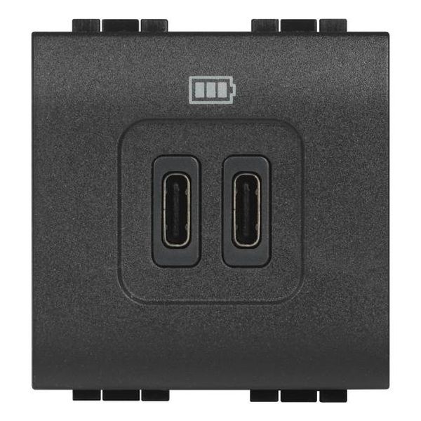 BTICINO - РОЗЕТКА 2XUSB ЗА ЗАРЕЖДАНЕ ТИП C 3A 15W 2 МОД. LIVING LIGHT АНТРАЦИТ L4286C2
