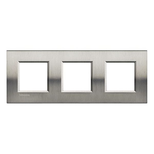 BTICINO - LNA4802M3ACS ДВОЙНА РАМКА 3Х2М BRUSHED STEEL МЕТАЛНА ПРАВОЪГЪЛНА LIVINGLIGHT