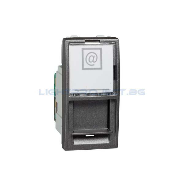 SCHNEIDER ELECTRIC MGU3.410.12 UNICA ИНФОРМАЦИОННА РОЗЕТКА RJ45 UTP КАТ.5Е ЗА КОМПЮТЪР ГРАФИТ 1M