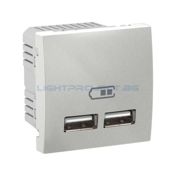 SCHNEIDER ELECTRIC MGU3.418.30 UNICA USB ЗАХРАНВАНЕ ДВУМОДУЛНО АЛУМИНИЙ